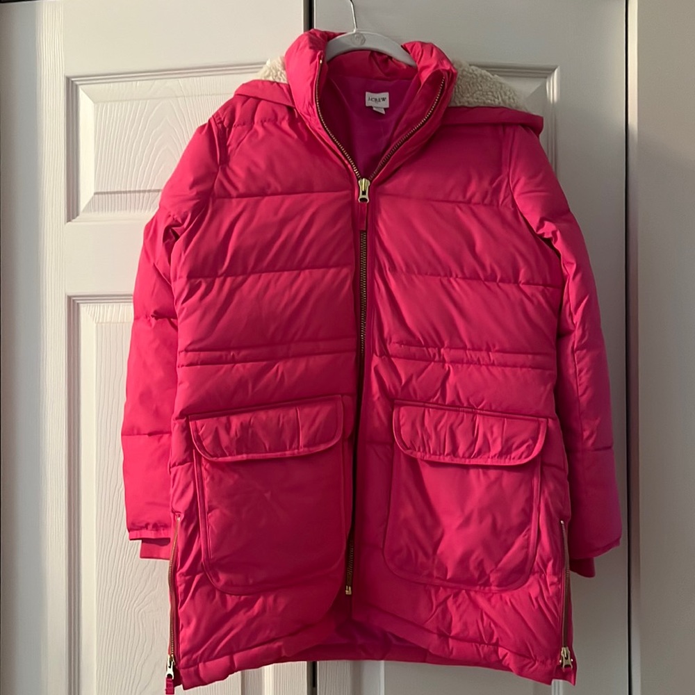J. Crew Factory hooded puffer coat. Petite medium. New!